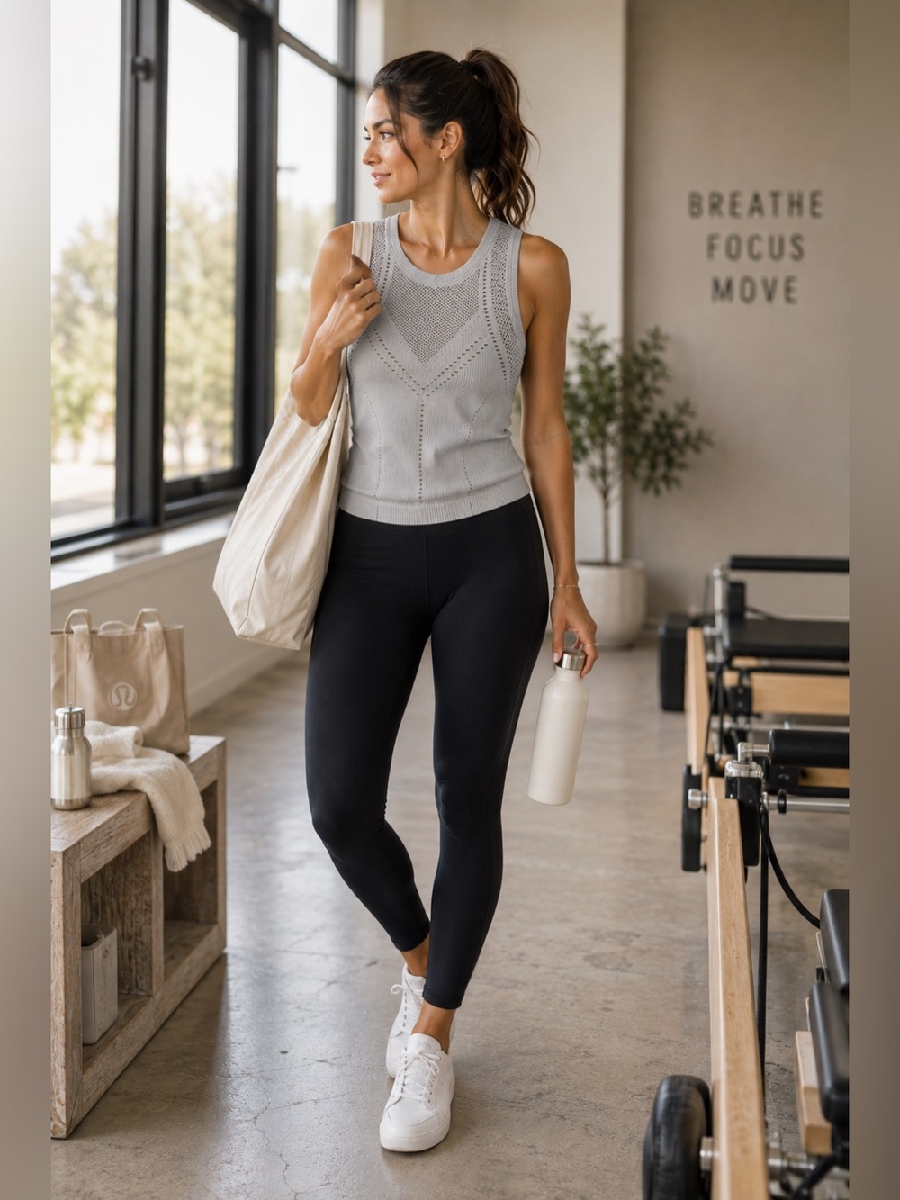 Athleta Pointeille Seamless Mesh Tank XS Gray Yoga Pilates Athletic Top